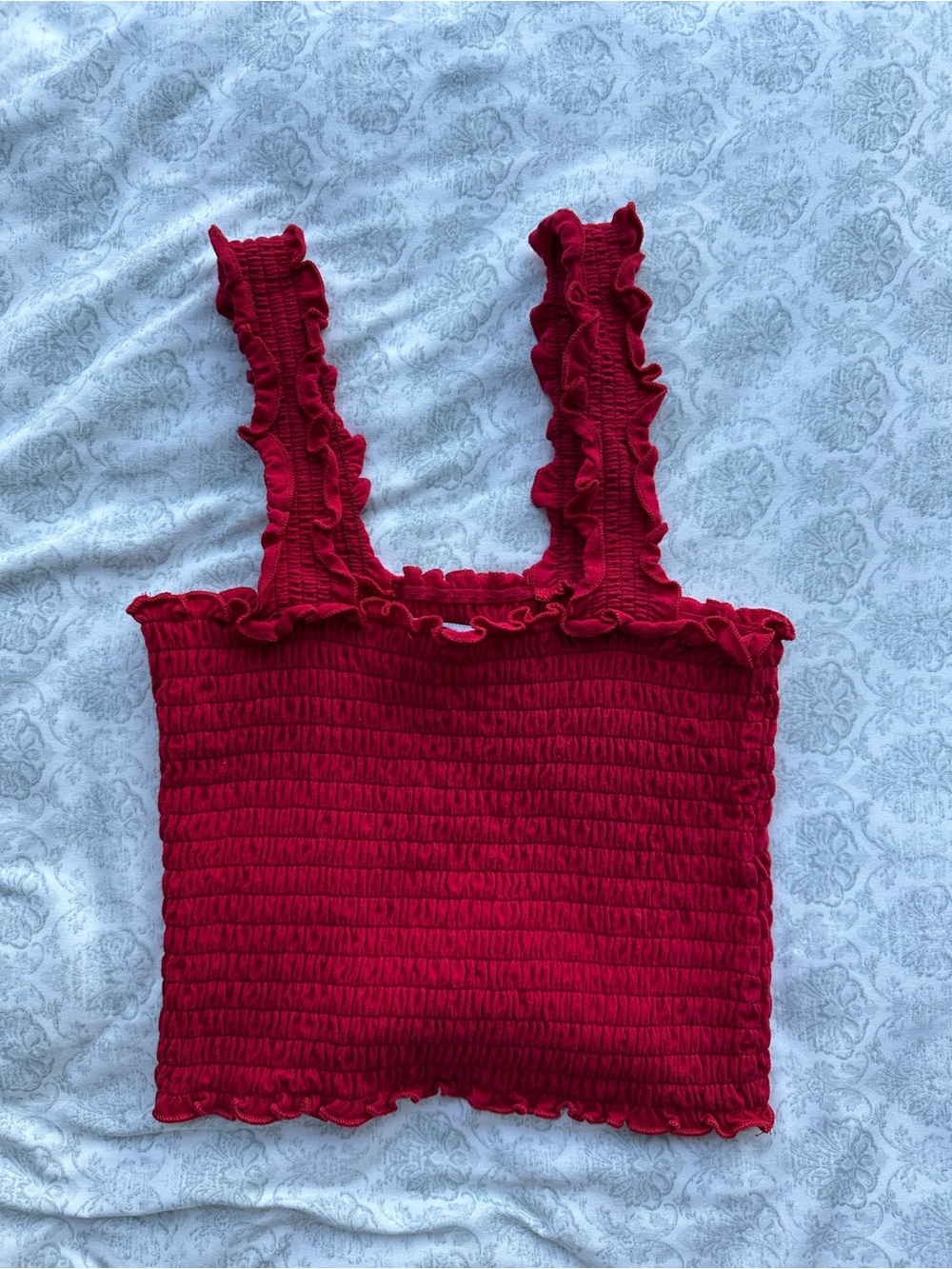 Hollister Red Ruffled Smocked Crop Tank